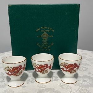 Vintage Eggcups Crown Staffordshire Rangoon Dragon Boxed Set Of 3 England